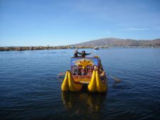 Traditional reed boat of the Uros people, Lake Titicaca, Peru
